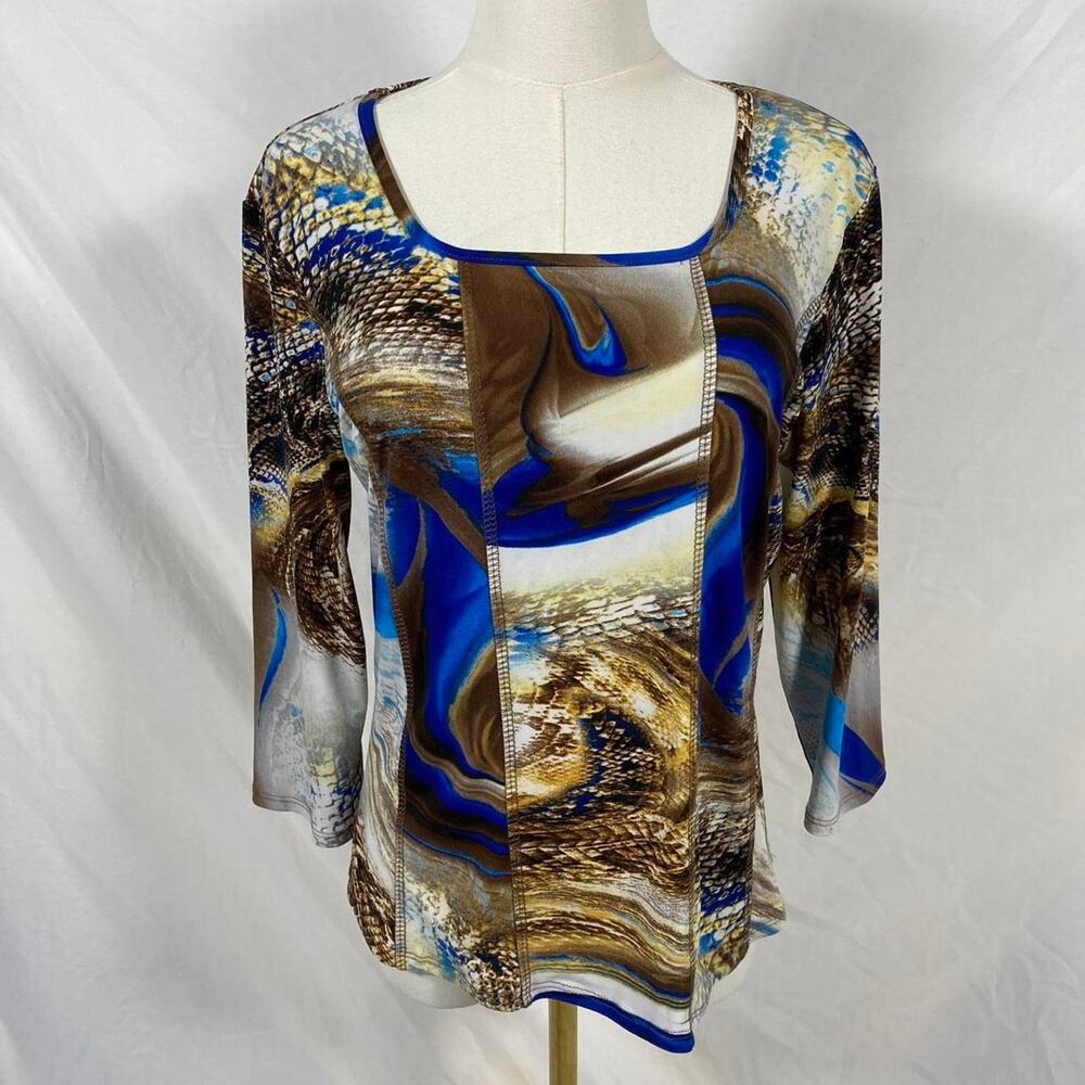 Kristin Crenshaw blue and brown abstract top size medium y2k vintage artsy indie
